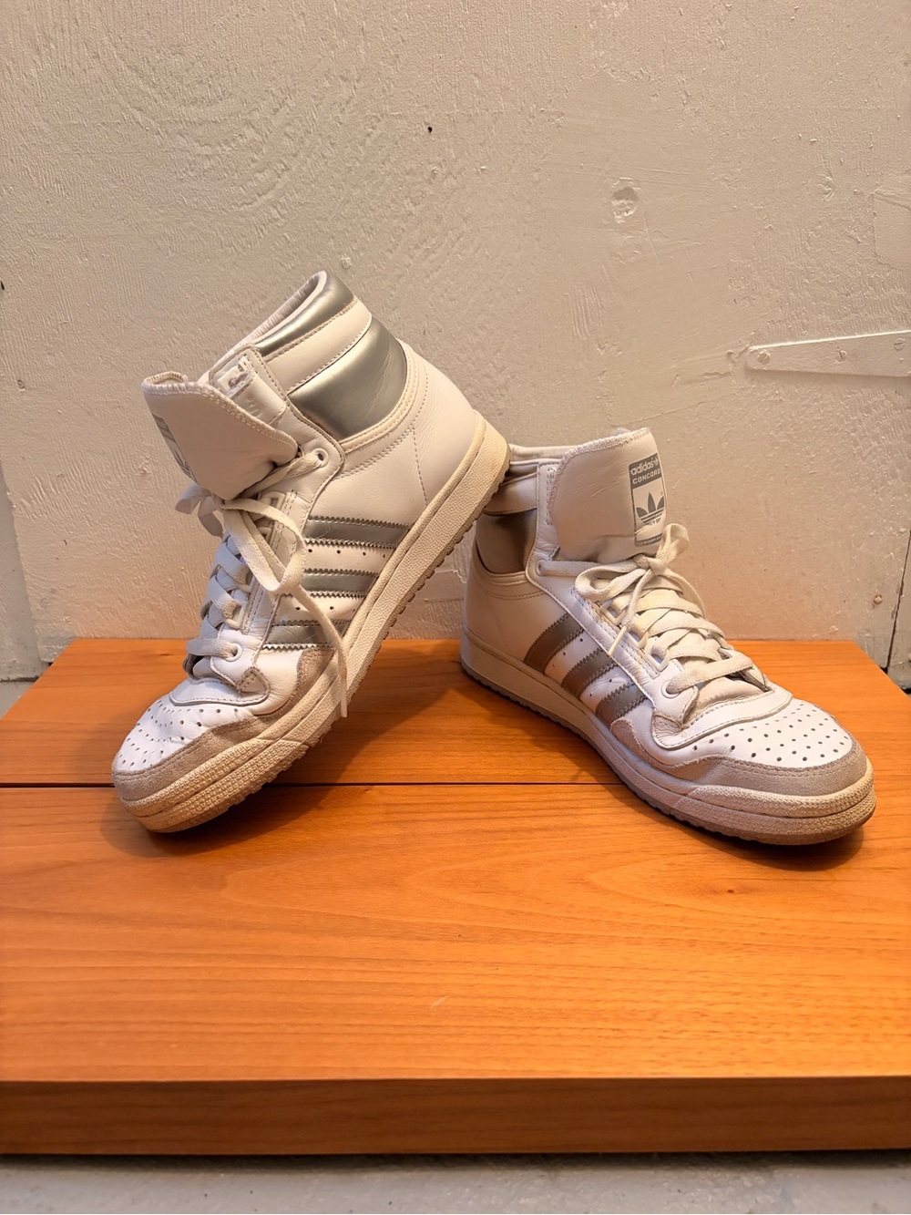 adidas White and Light Gray High-Top Sneakers